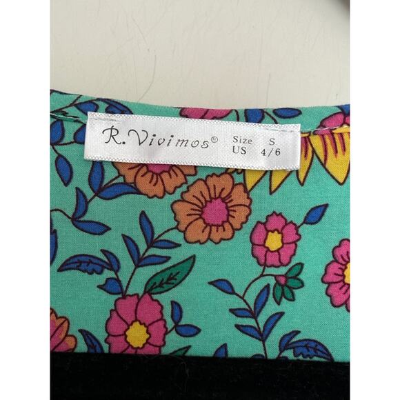 R. Vivimos Floral Boho / Peasant Midi Dress Womens Size Small 4/6 Green - Picture 3 of 4